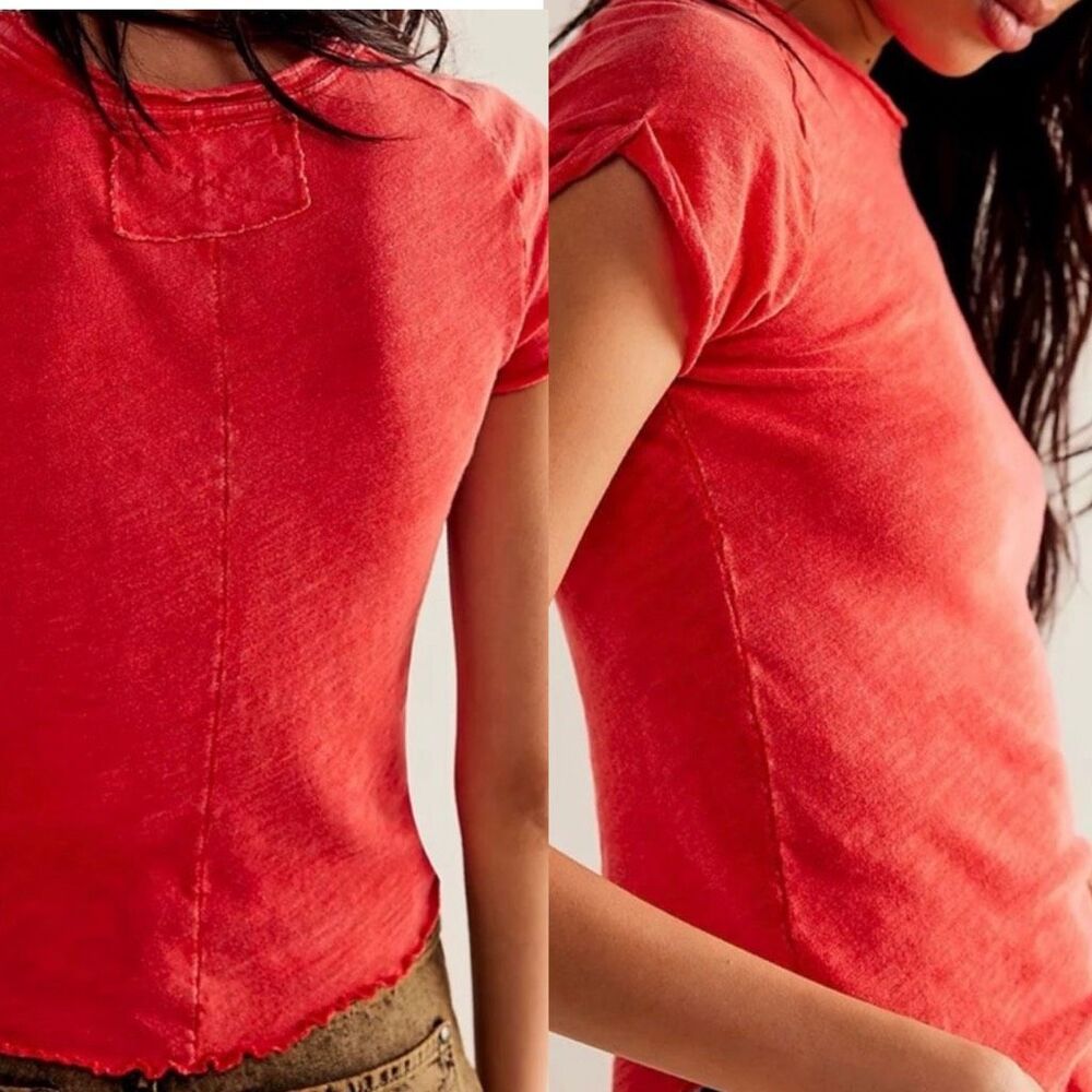 Free People X We The Free Be My Baby Tee shirt in firey red orange XS NWOT